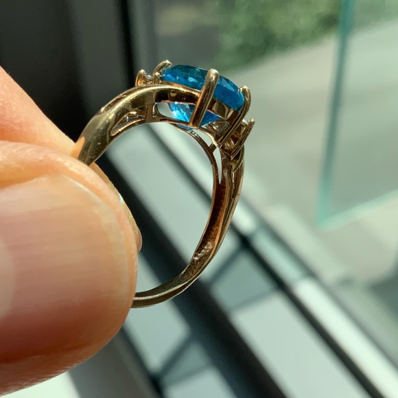 2.25 ct oval 💎 blue topaz w diamonds gold ring - Picture 7 of 15